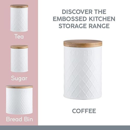 Typhoon Living Embossed Stainless-Steel Storage Canister, 1000 Ml Capacity, White Coffee