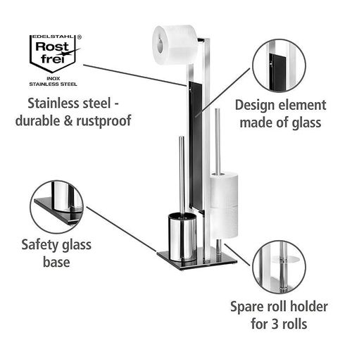 Wenko, Free Standing Toilet Brush Rivalta, Home And Bathroom Toilet Roll Organizer - Chrome