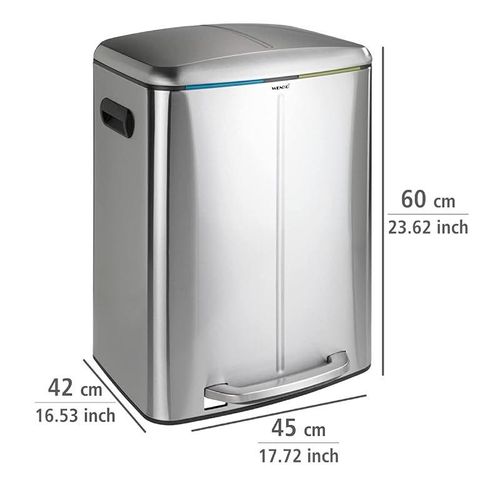Wenko Pedal Bin Primo, Easy-Close, Stainless Steel 2 X 20 Liter