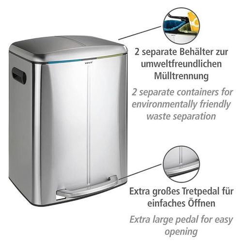 Wenko Pedal Bin Primo, Easy-Close, Stainless Steel 2 X 20 Liter