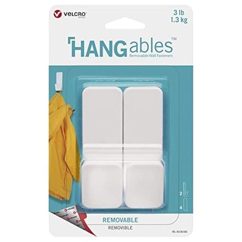 Velcro Brand Hangables Removable Wall Hooks, Holds 3 Lbs, 2-Pack - White