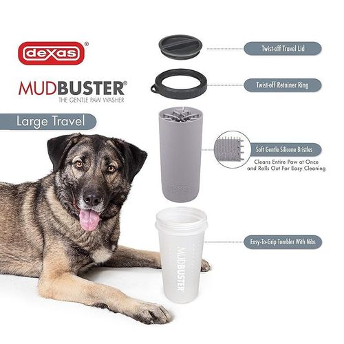 Dexas Lidded Mudbuster Portable Dog Paw Cleaner, Light Gray, Large With Lid