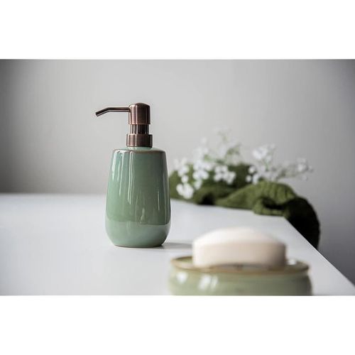 Wenko Sirmione Ceramic Soap Dispenser, Refillable Disinfectant Dispenser (430 Ml) - Green