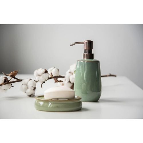 Wenko Sirmione Ceramic Soap Dispenser, Refillable Disinfectant Dispenser (430 Ml) - Green