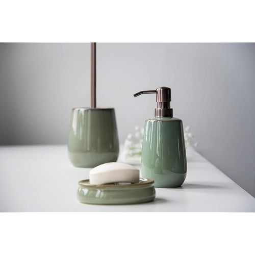 Wenko Sirmione Ceramic Soap Dispenser, Refillable Disinfectant Dispenser (430 Ml) - Green