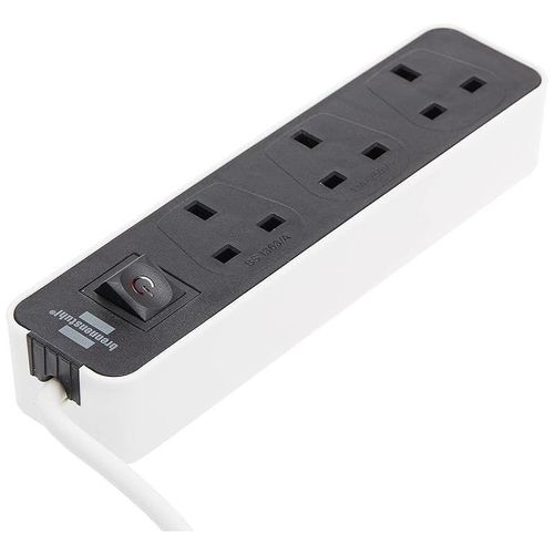 Brennenstuhl Ecolor 3-Way Extension Lead With 3 M Cable And On/Off Switch, 90 Angle Of Sockets - White/Black