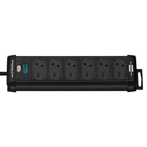 Brennenstuhl 3 Meter Premium Socket Outlet 6 Fold - Black