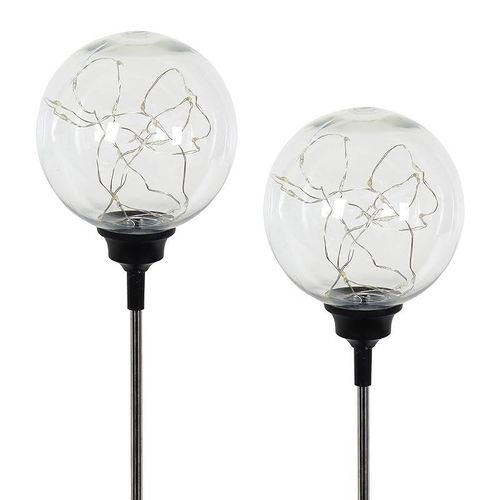 Exhart 2 Piece Solar Ball Garden Stakes With 20 Multi Color Firefly Lights