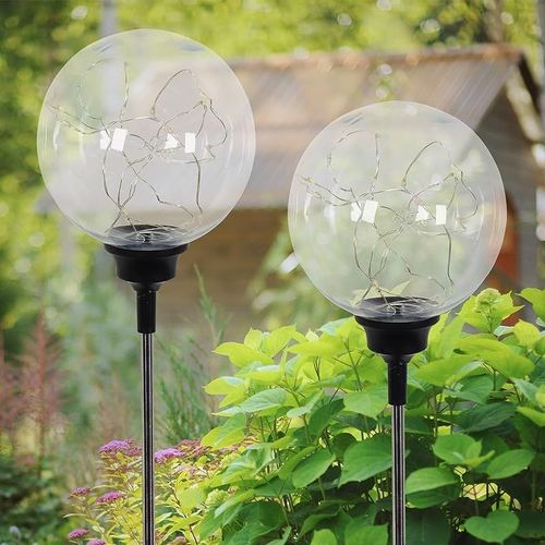 Exhart 2 Piece Solar Ball Garden Stakes With 20 Multi Color Firefly Lights