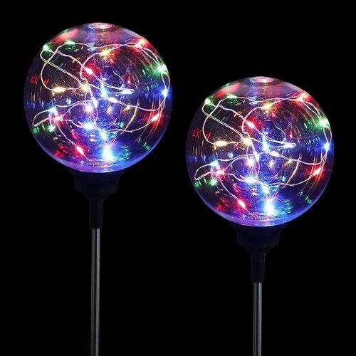Exhart 2 Piece Solar Ball Garden Stakes With 20 Multi Color Firefly Lights