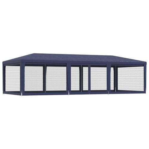 Party Tent with 8 Mesh Sidewalls Blue 9x4 m HDPE