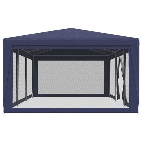 Party Tent with 8 Mesh Sidewalls Blue 9x4 m HDPE