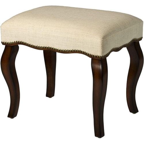 Wooden Twist Backless Vanity Teak Wood Rectangular Stool with Nail Head Trim