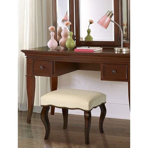 Wooden Twist Backless Vanity Teak Wood Rectangular Stool with Nail Head Trim