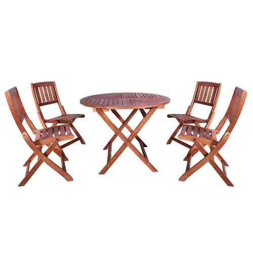 5-Piece Acacia Wood Chairs Table Round Bistro Dining Set Brown 5meter