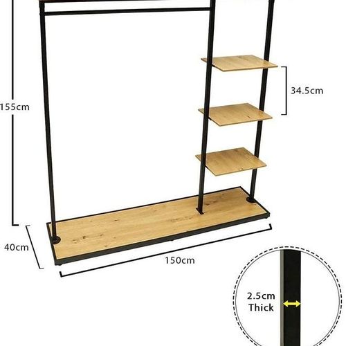 Yatai Free Standing 4 Tier Closet Organizer, Wood and Metal Garment Rack with 4 Wooden Shelves