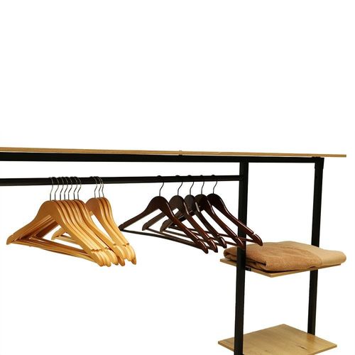 Yatai Free Standing 4 Tier Closet Organizer, Wood and Metal Garment Rack with 4 Wooden Shelves