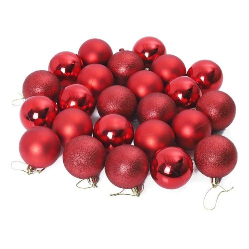 Christmas Ball Ornaments For Xmas With Hanging Loop - Red