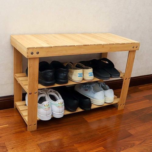 YATAI Bamboo Shoe Bench - 3 Tier Shoe Rack Storage Organiser - Shoe Storage Shelf Organizer Shoe Stand Ideal for Living Room Entryway Hallway – Wooden Storage Rack – Load Capacity Up To 100KG (Yellow)