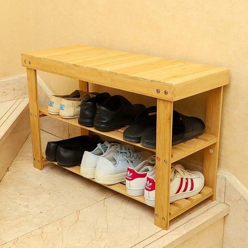 YATAI Bamboo Shoe Bench - 3 Tier Shoe Rack Storage Organiser - Shoe Storage Shelf Organizer Shoe Stand Ideal for Living Room Entryway Hallway – Wooden Storage Rack – Load Capacity Up To 100KG (Yellow)