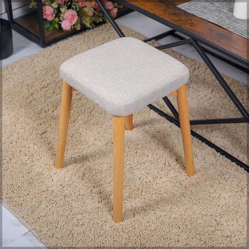 Yatai Padded Wooden Stool, Ergonomic Design Pouffe Footrest Chair with Wooden Legs, Durable Comfortable Change Shoe Stool, Soft Round Ottoman Footrest Stool, Small Pouffe Chair for Living Room