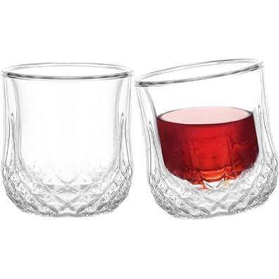 1CHASE Double Wall Insulated Stemless Whisky Glass, Borosilicate Crystal Glass Set Of 2, 250 ML…