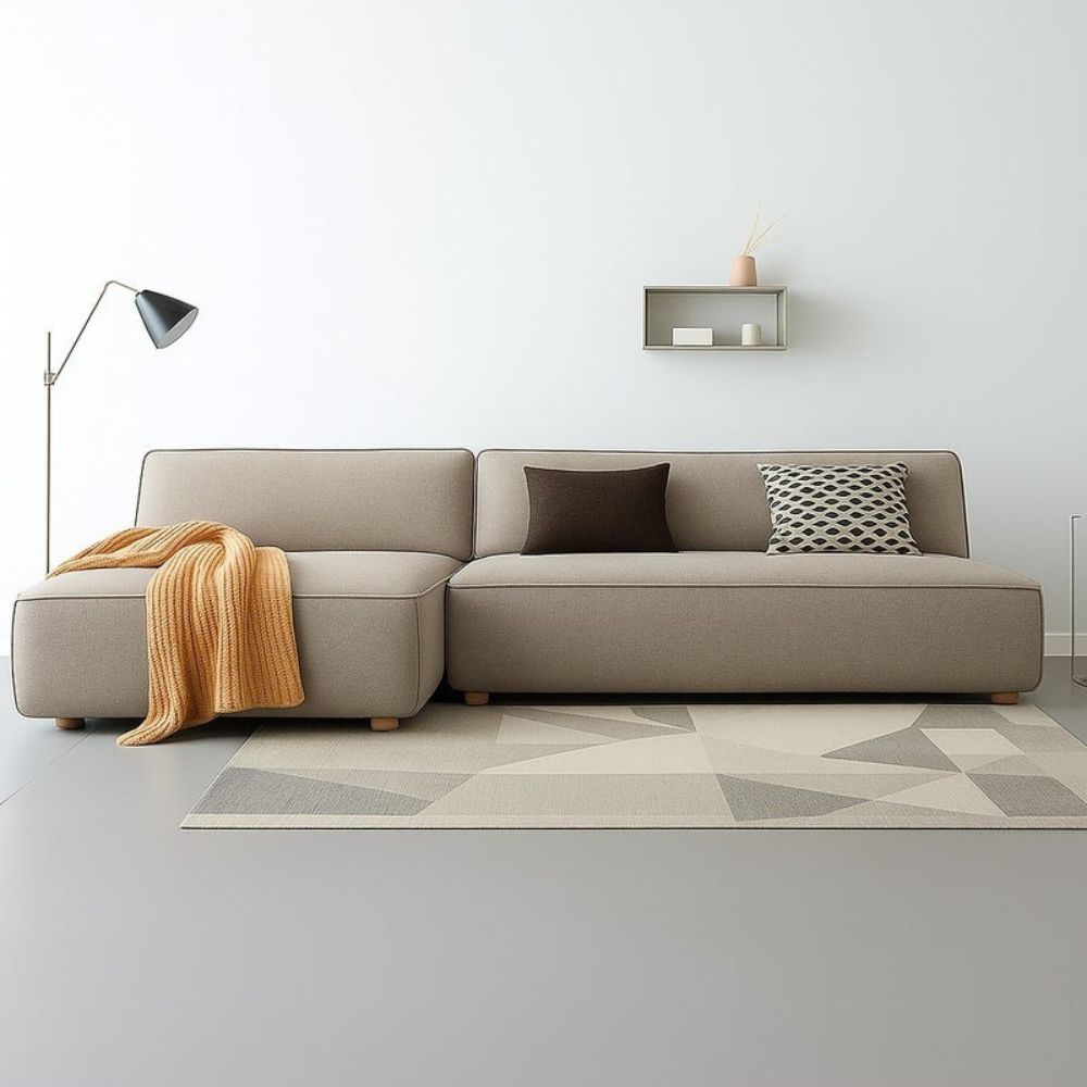 Nordic Cloud L-Shape Sofa – Modern Minimalist Sectional Couch, Premium Fabric Beige Grey Blend