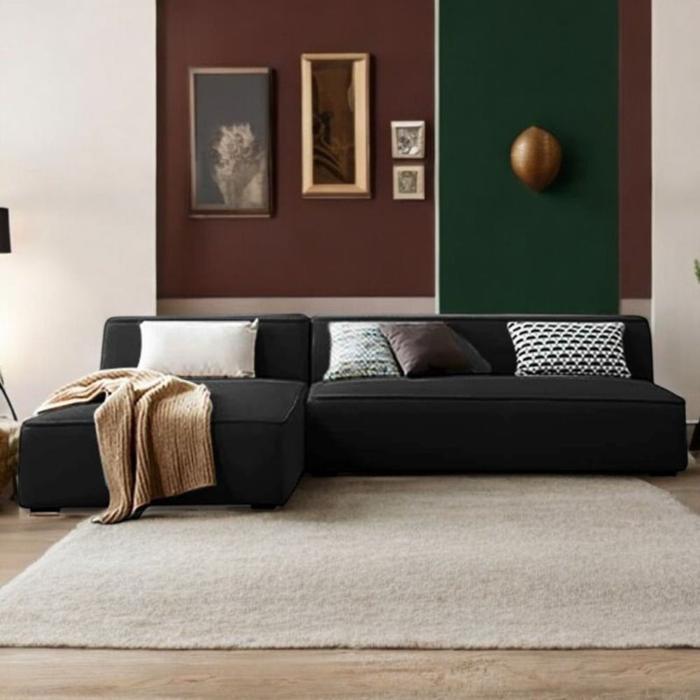 Nordic Cloud L-Shape Sofa – Modern Minimalist Sectional Couch, Premium Fabric Black