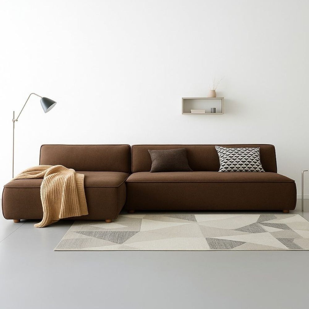 Nordic Cloud L-Shape Sofa – Modern Minimalist Sectional Couch, Premium Fabric Brown 