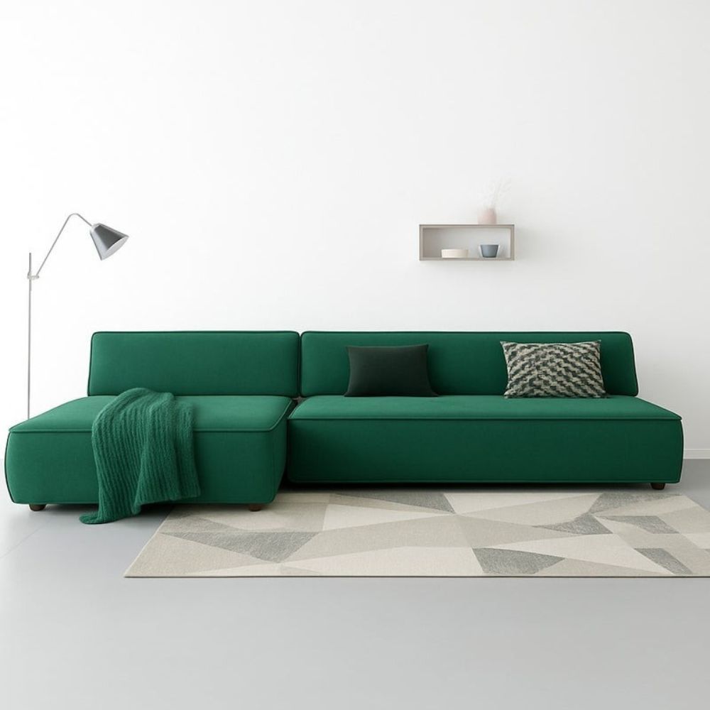 Nordic Cloud L-Shape Sofa – Modern Minimalist Sectional Couch, Premium Fabric  Emerald Green 