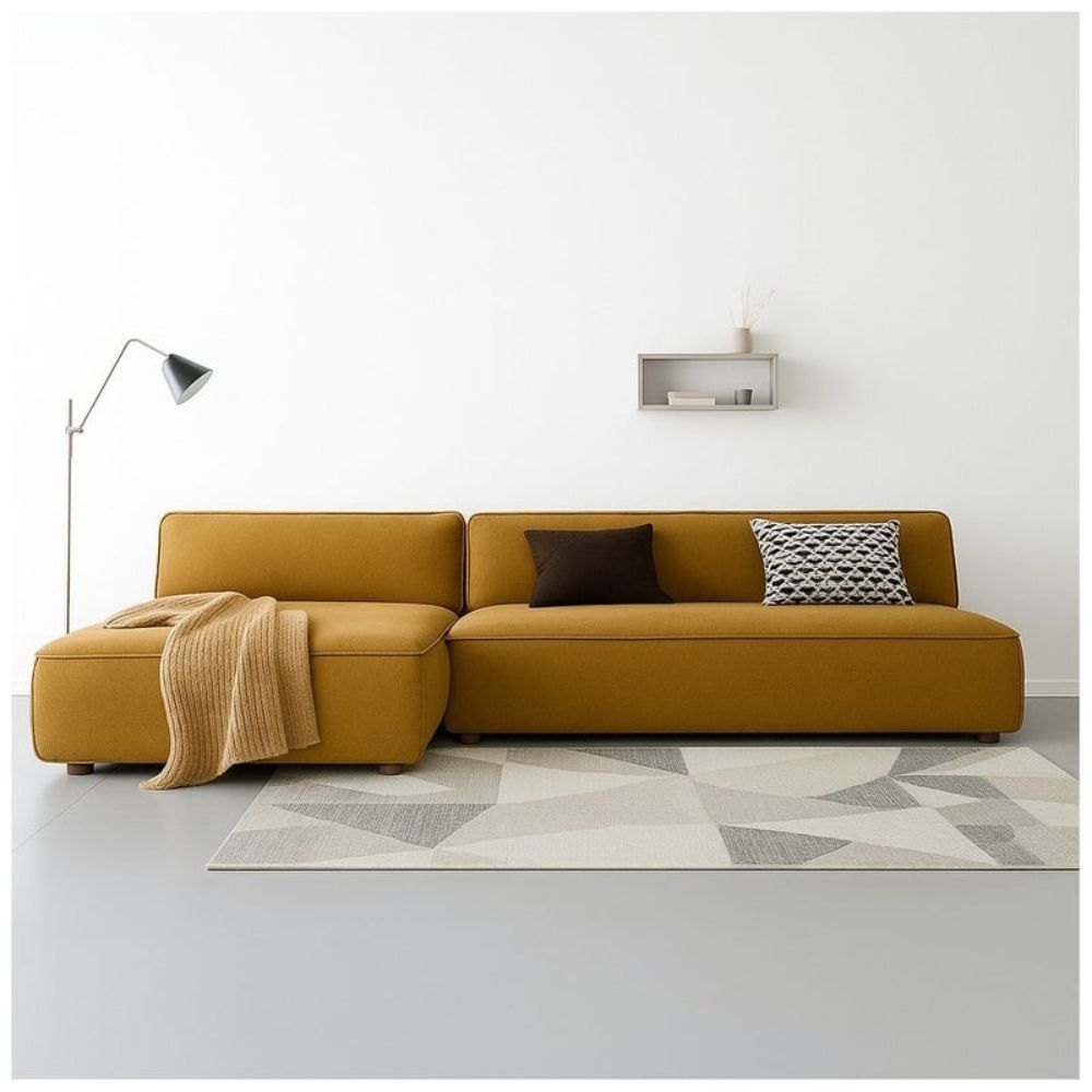 Nordic Cloud L-Shape Sofa – Modern Minimalist Sectional Couch, Premium Fabric  Gold 