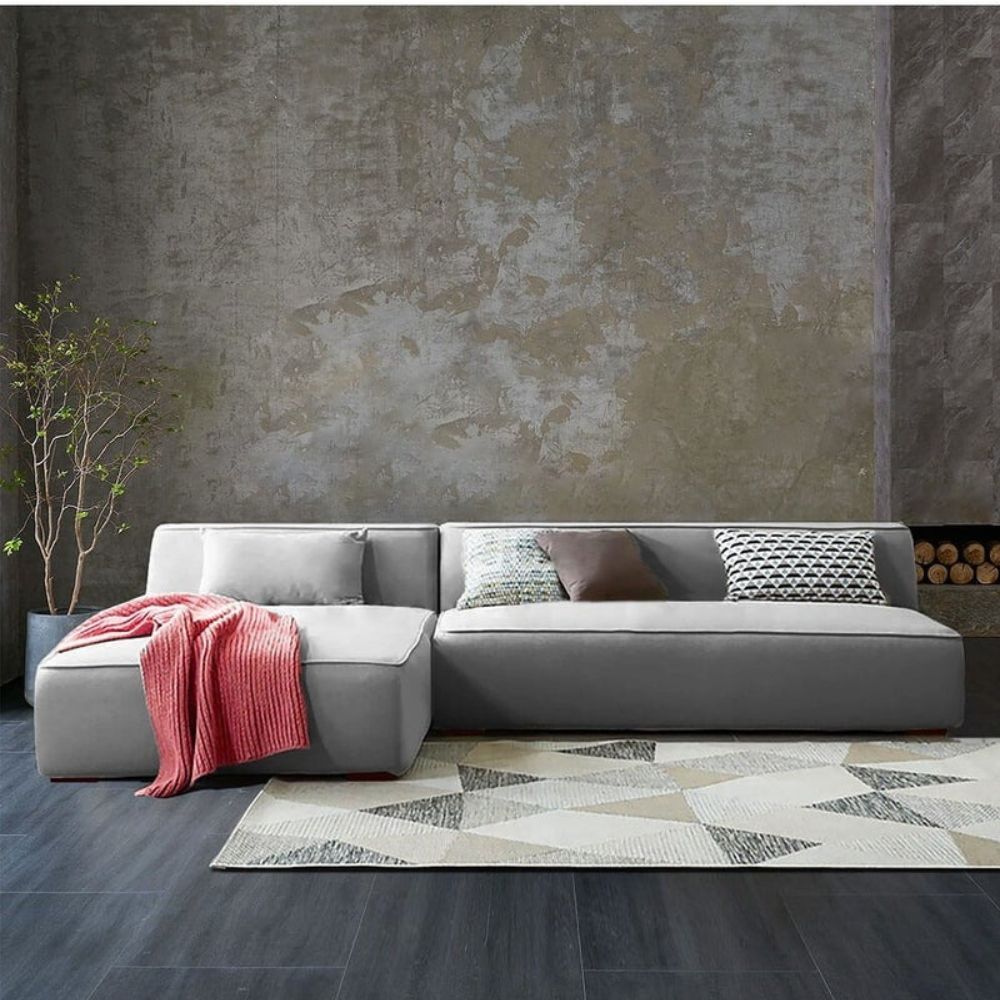 Nordic Cloud L-Shape Sofa – Modern Minimalist Sectional Couch, Premium Fabric Light Grey 