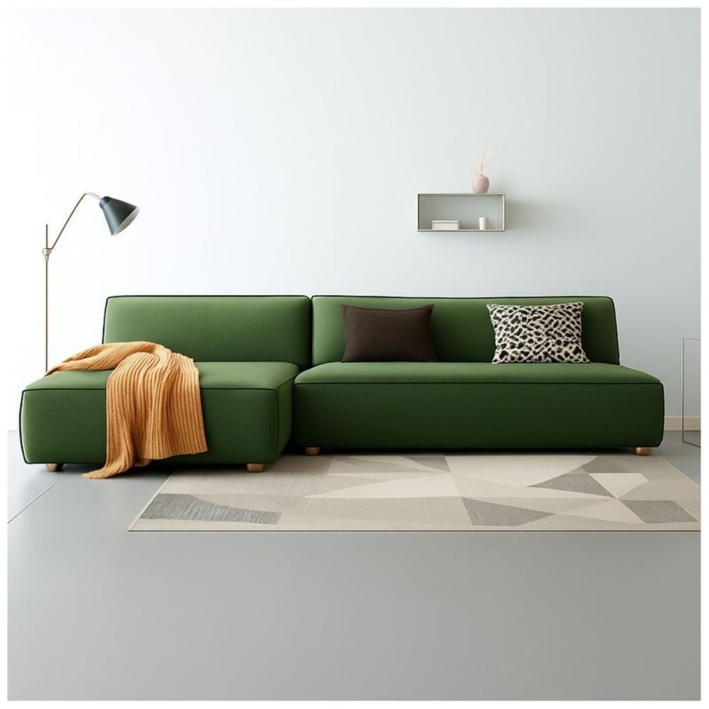 Nordic Cloud L-Shape Sofa – Modern Minimalist Sectional Couch, Premium Fabric Moss Green 