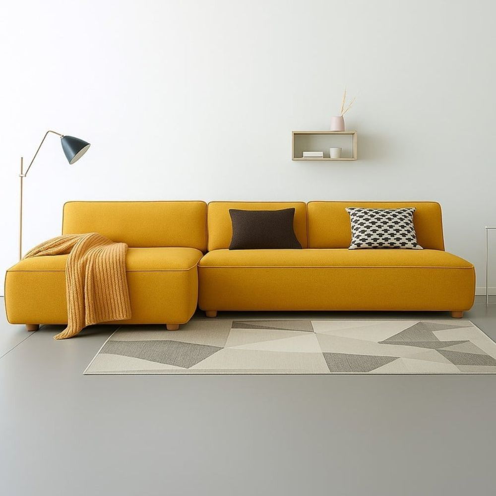 Nordic Cloud L-Shape Sofa – Modern Minimalist Sectional Couch, Premium Fabric Mustard Yellow 