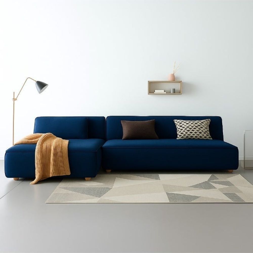 Nordic Cloud L-Shape Sofa – Modern Minimalist Sectional Couch, Premium Fabric Sapphire Blue 