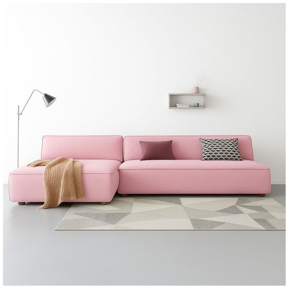 Nordic Cloud L-Shape Sofa – Modern Minimalist Sectional Couch, Premium Fabric Sweet Pink 