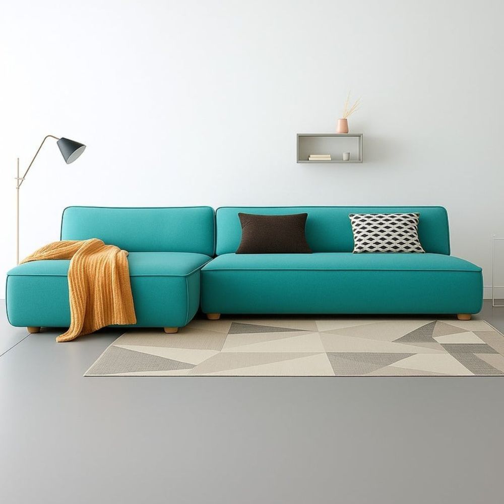 Nordic Cloud L-Shape Sofa – Modern Minimalist Sectional Couch, Premium Fabric Turquoise 