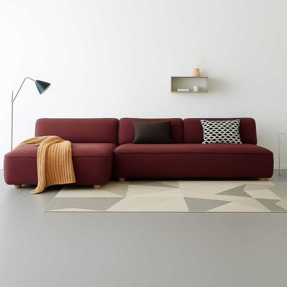 Nordic Cloud L-Shape Sofa – Modern Minimalist Sectional Couch, Premium Fabric  Wine Red 
