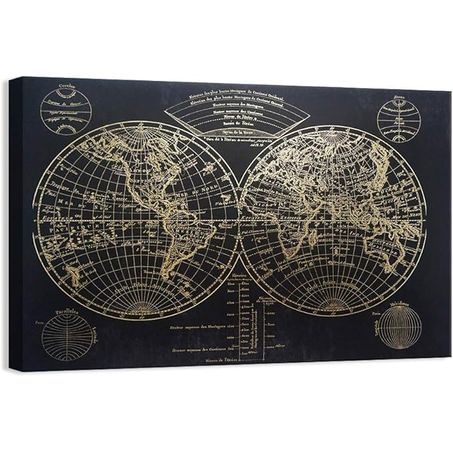Buy ALAYRA Modern Vintage Gold Foil World Map | Black Canvas Wall Art ...