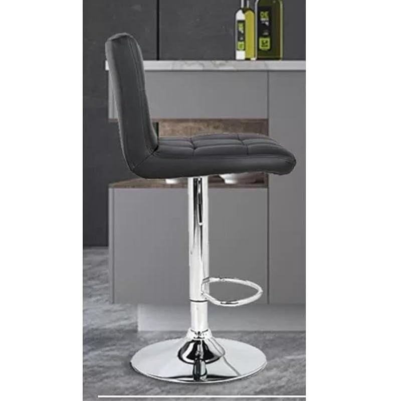 Modern Height Adjustable Chair, Bar Chair, Bar Stool Set Leather Padded Stool Black/Silver1