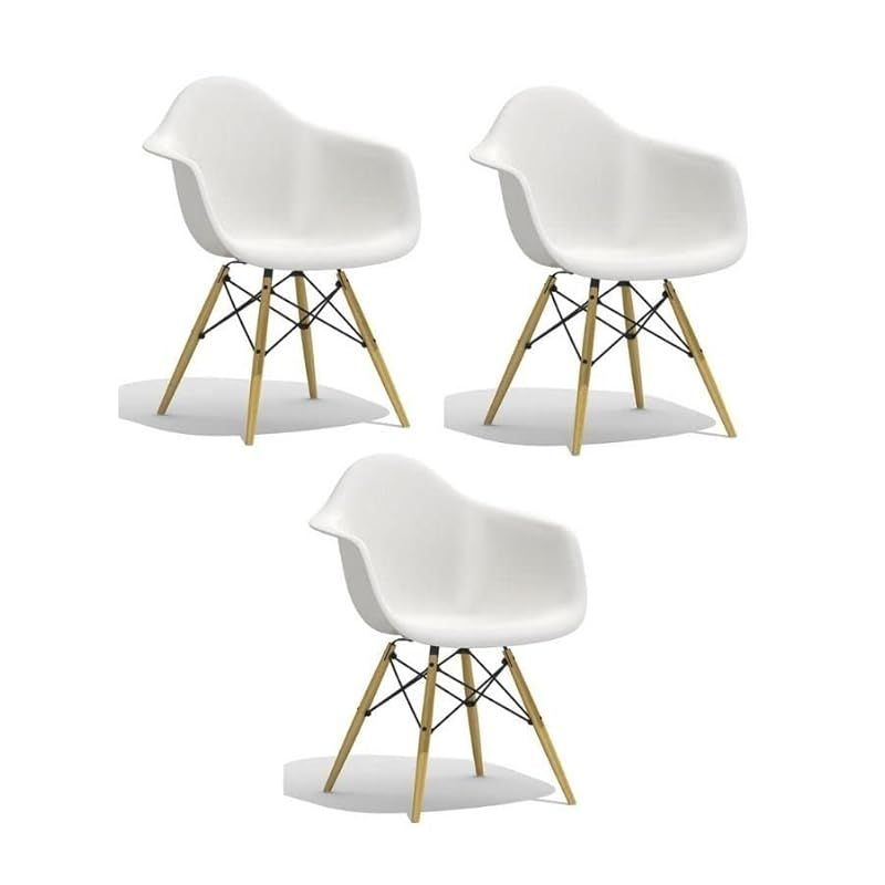 3 Piece Natural Wood Legs Mid Century Modern Bm Molded Shell Lounge Plastic Arm Chair For Living Bedroom Kitchen Dining Waiting Room White