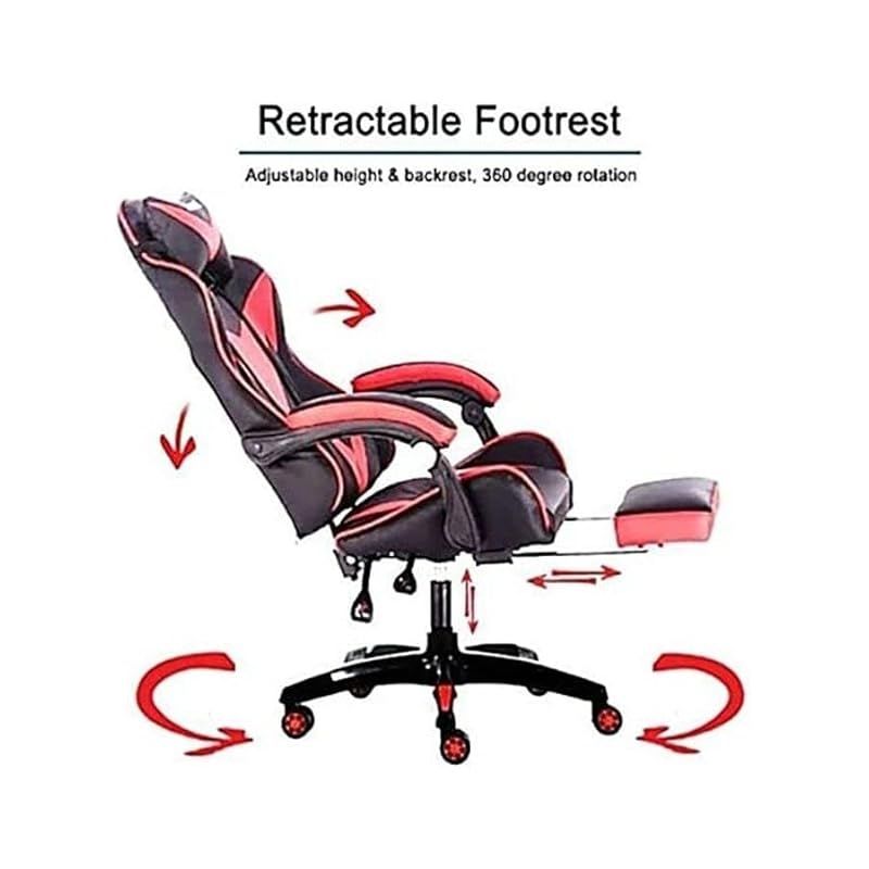 Gaming Chair, Reclining High Back PU Leather Office Desk Chair, Adjustable Headrest Footrest and Lumbar Support, Swivel Video Game Chair, Ergonomic Computer Gaming Chair