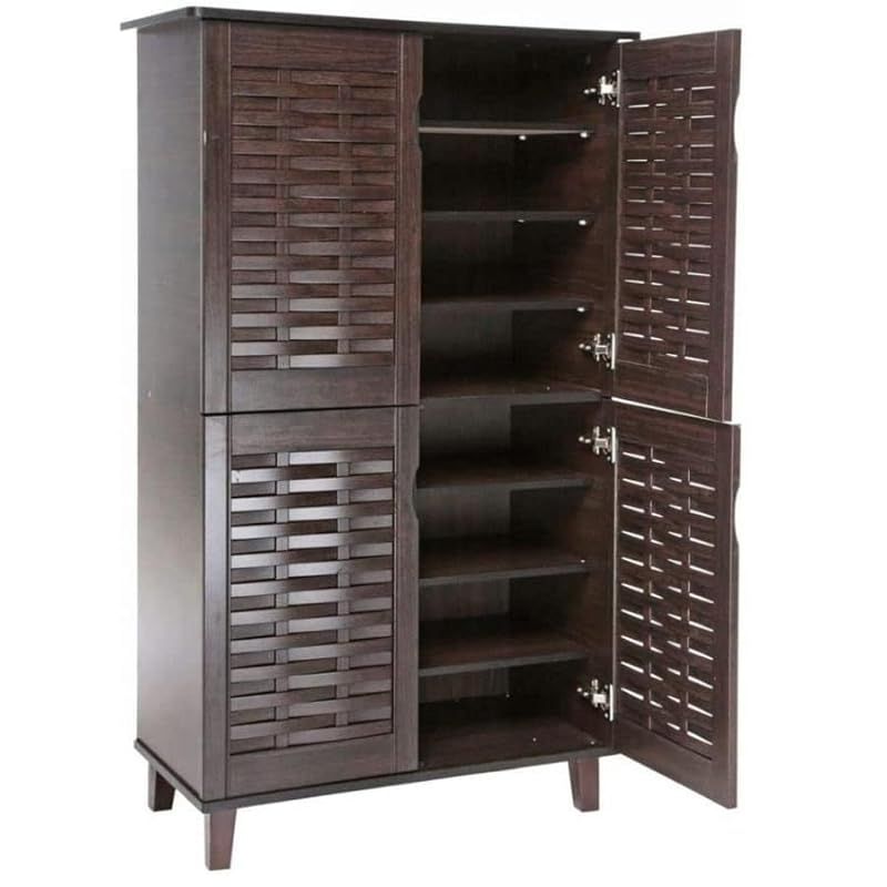 Weaved Design Four Door Shoe Cabinet Dark Brown 132 X 74 X 36 Cm