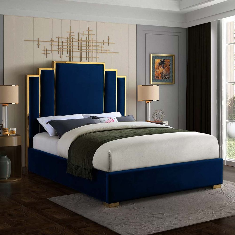 Blue velvet store queen bed