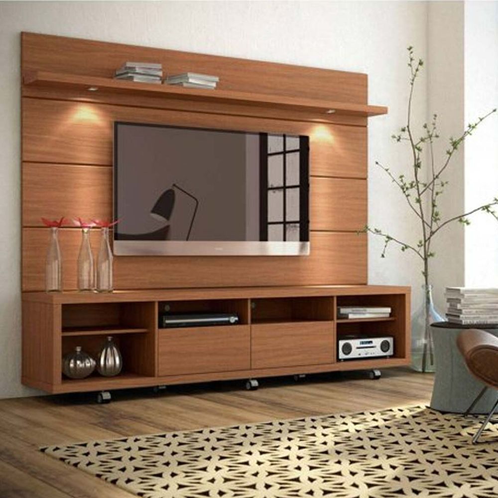 Brown tv stand with deals led lights