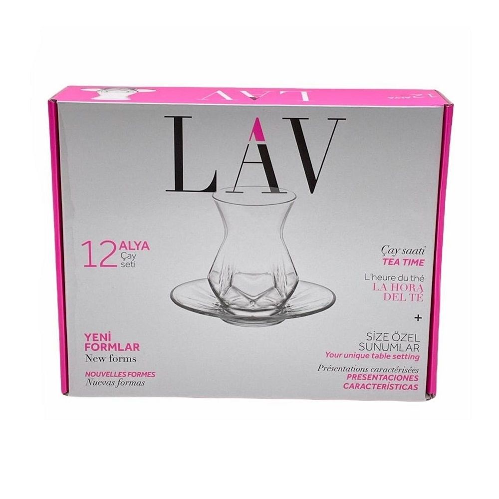 Lav 12-Piece Alya Tea Set, 6 Piece Tea Glass 165 ml & 6 Piece Plate 125 mm