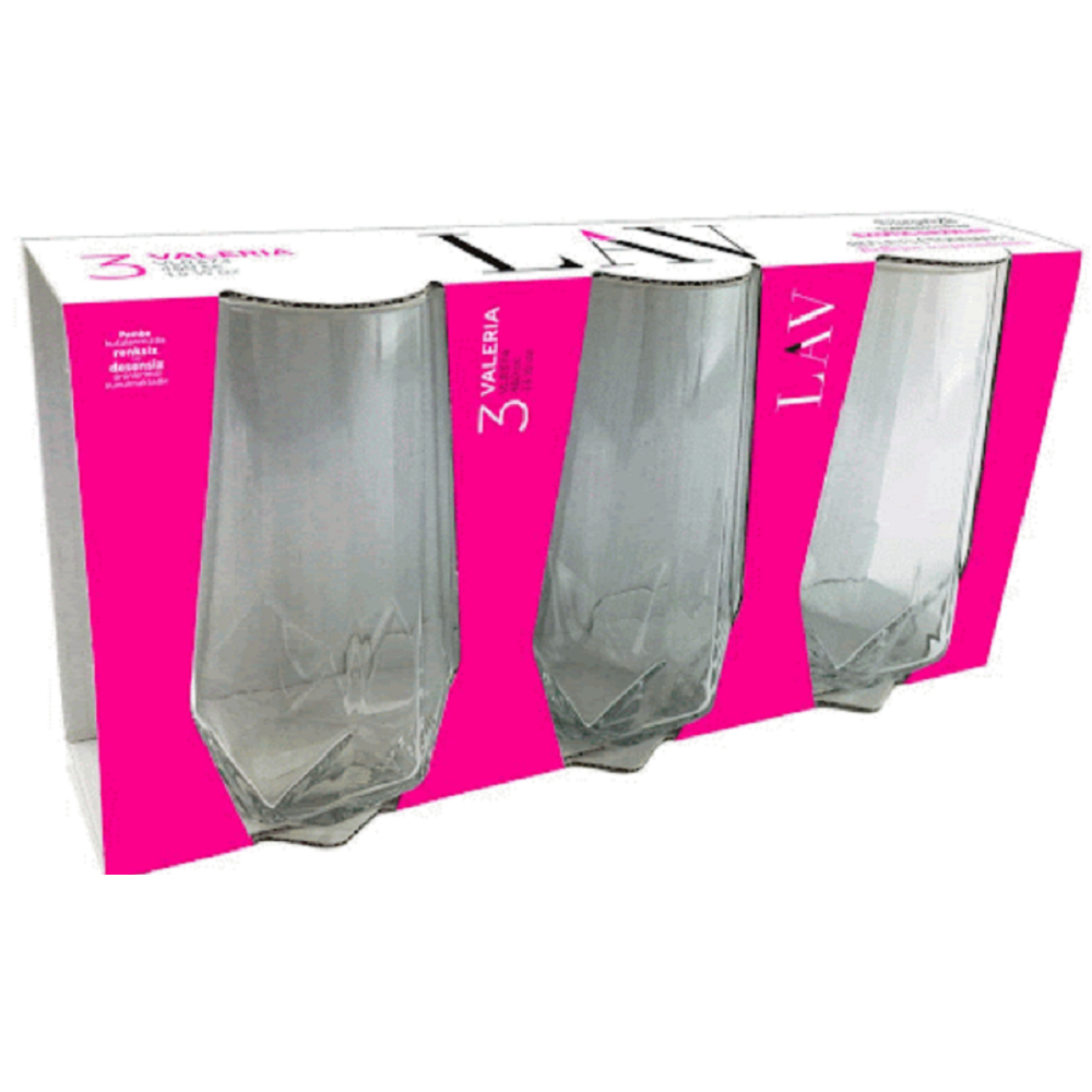 Lav 3-Piece Valeria Long Drink Tumbler Set, 460 ml, Clear