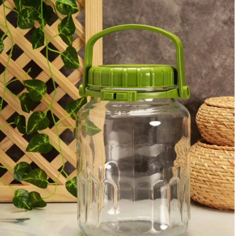 Pasabahce Harvest Glass Jar, 3 lt, Green Lid, 234 mm Height