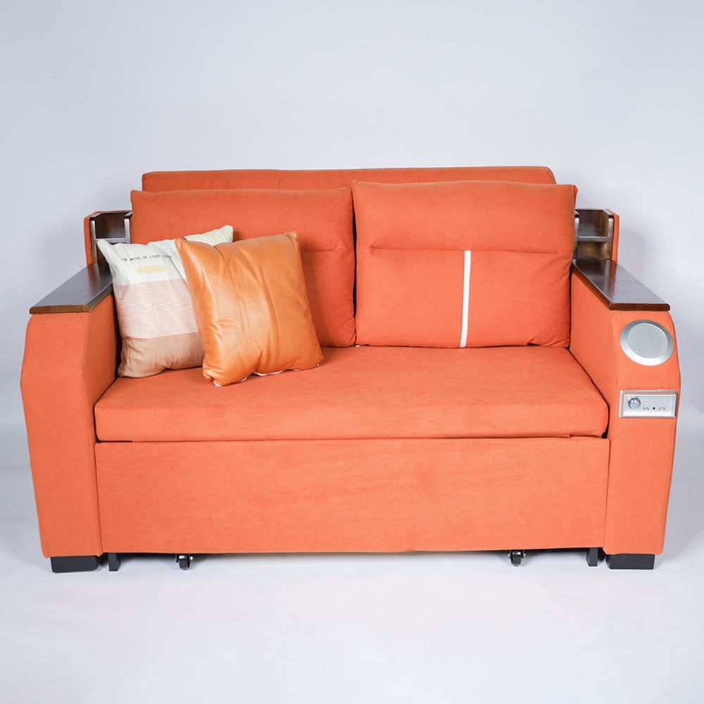 Extendable 2 in 1 Sofa Bed with Side Pockets,  Bottom and Side Storage, USB Ports, Bluetooth and Speaker+ 150 cm Outside + Orange