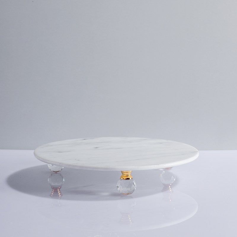 BLISS VIE ROUND MARBLE TRAY WITH LEGS-WHITE-SMALL